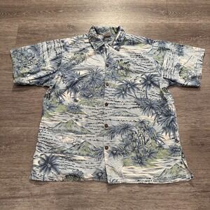 GO BAREFOOT Shirt Mens Large Blue Graphic Hawaiian‎ Tropical Island Made In USA